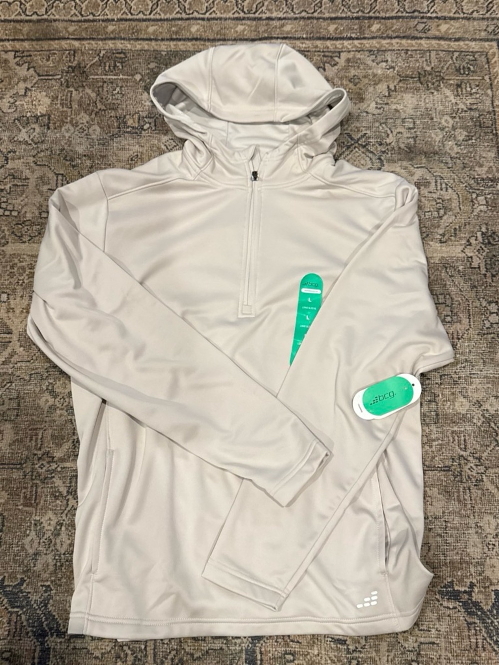 bcg Beige Half-Zip Hooded Performance Sweater